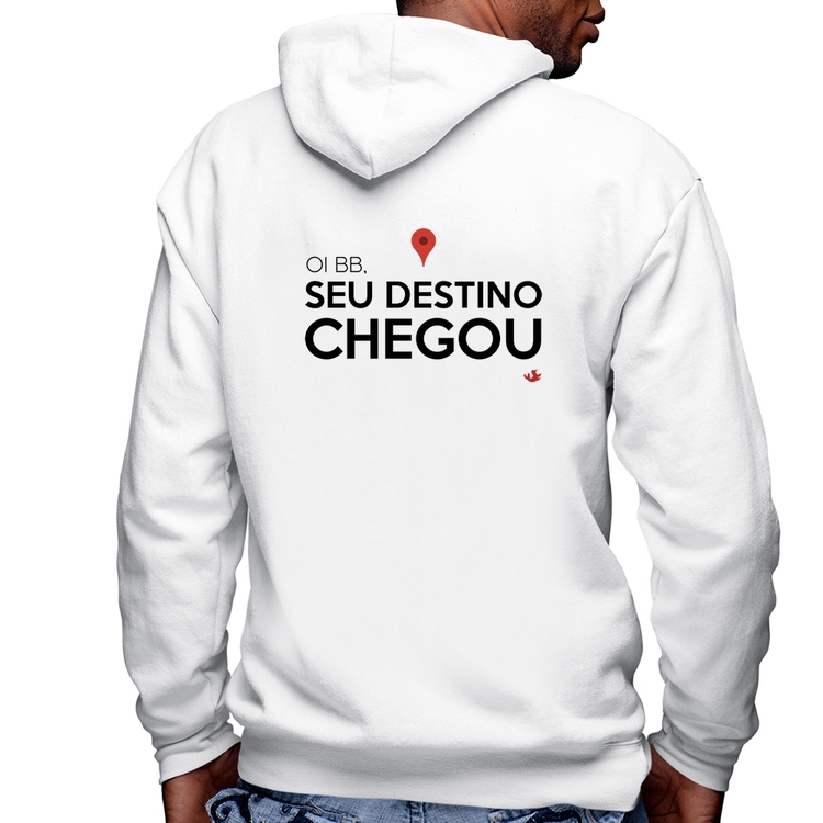Blusa Moletom Seu destino chegou Masculina com Capuz e Zíper - Branca