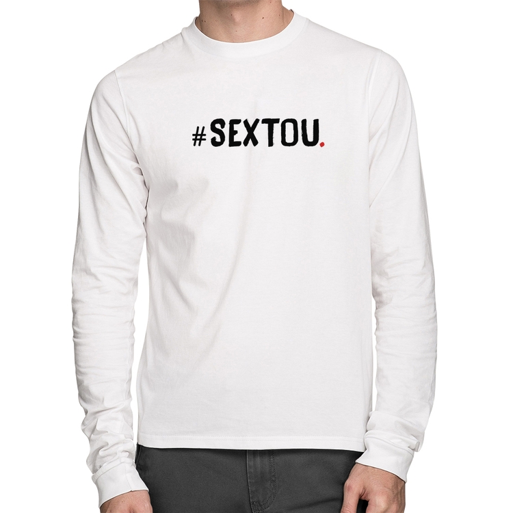 Camiseta Algodão Sextou Hashtag Manga Longa - Branca