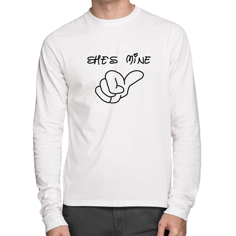 Camiseta Algodão She's Mine Manga Longa - Branca