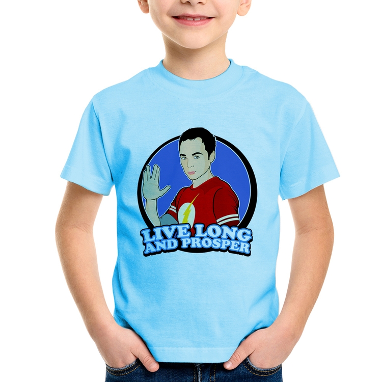 Camiseta Infantil Sheldon Spock - Azul Bebê
