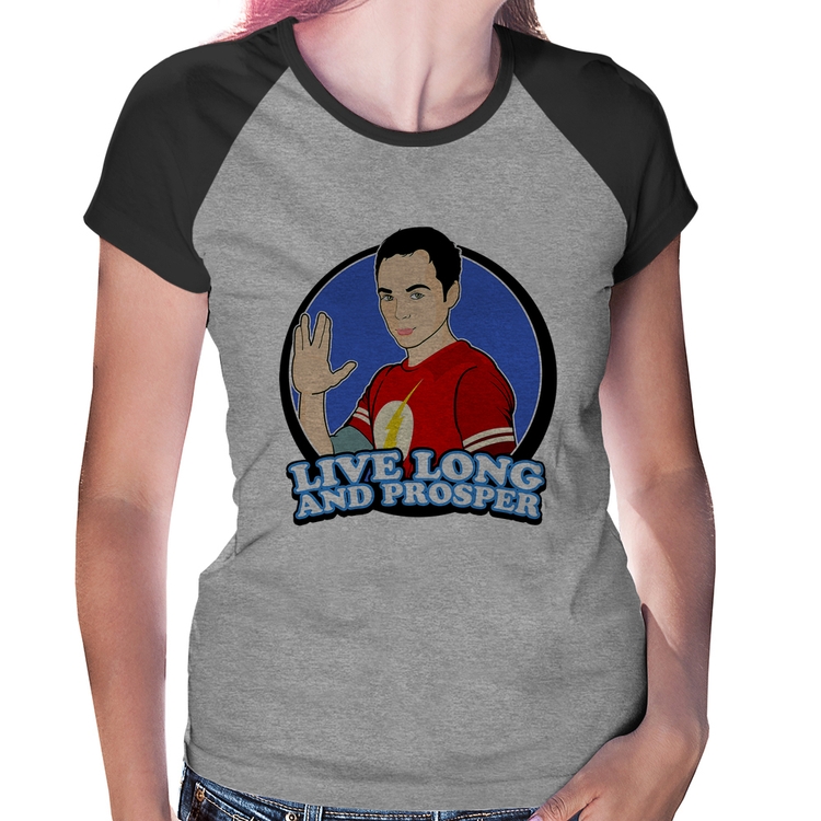 Baby Look Raglan Sheldon Spock - Cinza/Preto