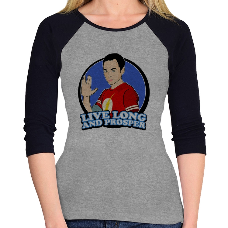 Baby Look Raglan Sheldon Spock Manga 3/4 - Cinza/Preto