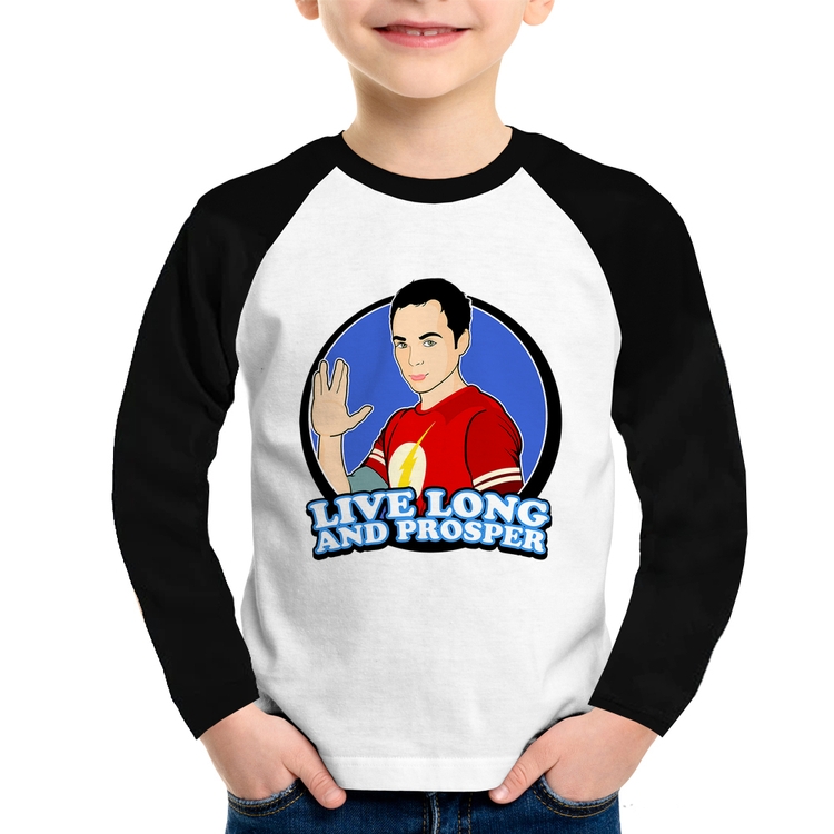 Camiseta Raglan Infantil Sheldon Spock Manga Longa
