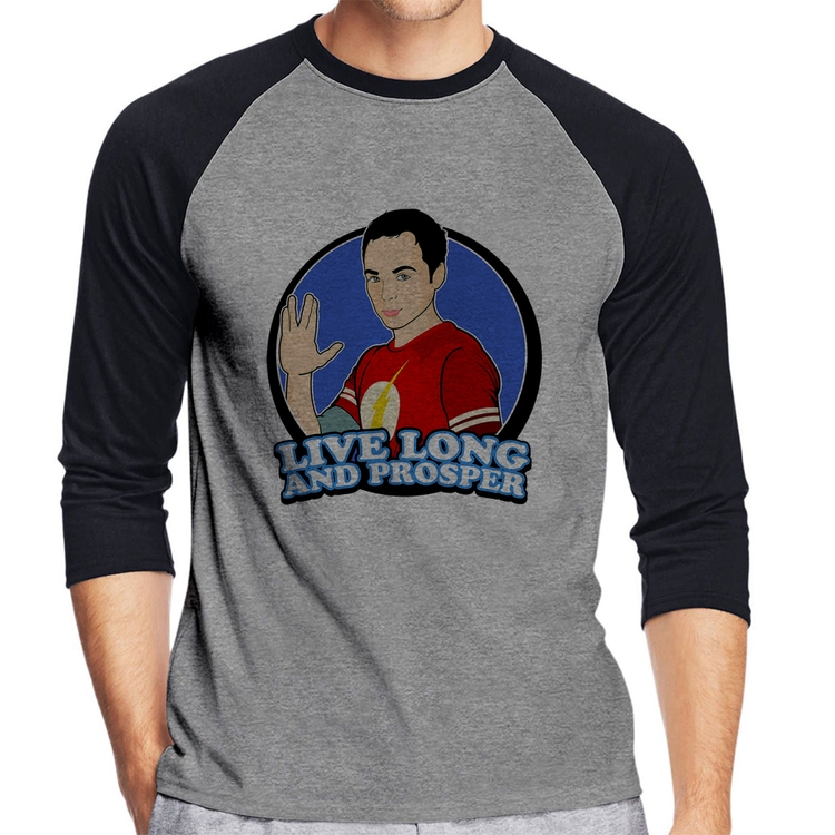 Camiseta Raglan Sheldon Spock Manga 3/4 - Cinza/Preto
