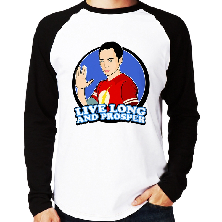 Camiseta Raglan Sheldon Spock Manga Longa