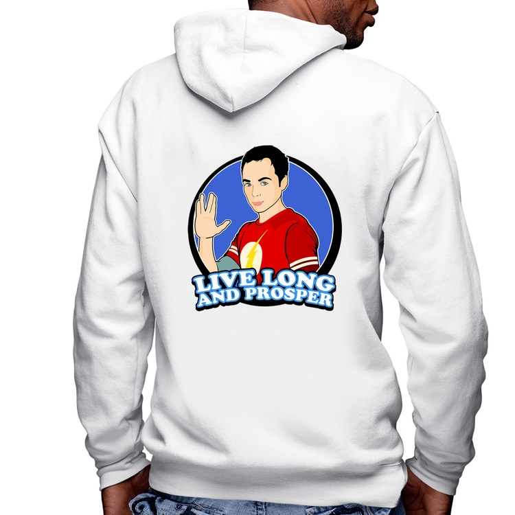 Blusa Moletom Sheldon Spock Masculina com Capuz e Zíper - Branca