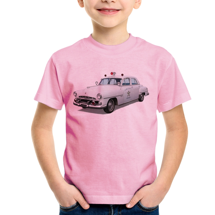 Camiseta Infantil Sheriff Car - Rosa Bebê