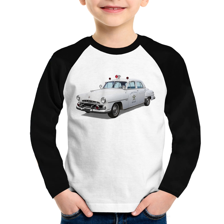 Camiseta Raglan Infantil Sheriff Car Manga Longa