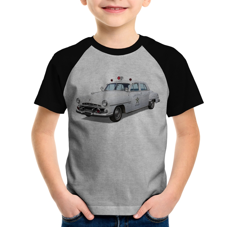 Camiseta Raglan Infantil Sheriff Car - Cinza/Preto