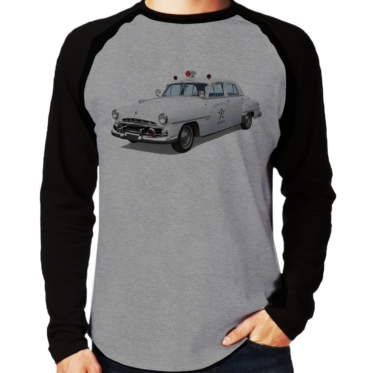 Camiseta Raglan Sheriff Car Manga Longa - Cinza/Preto