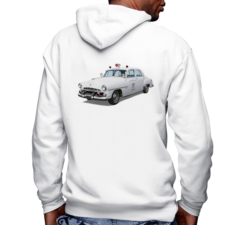 Blusa Moletom Sheriff Car Masculina com Capuz e Zíper - Branca