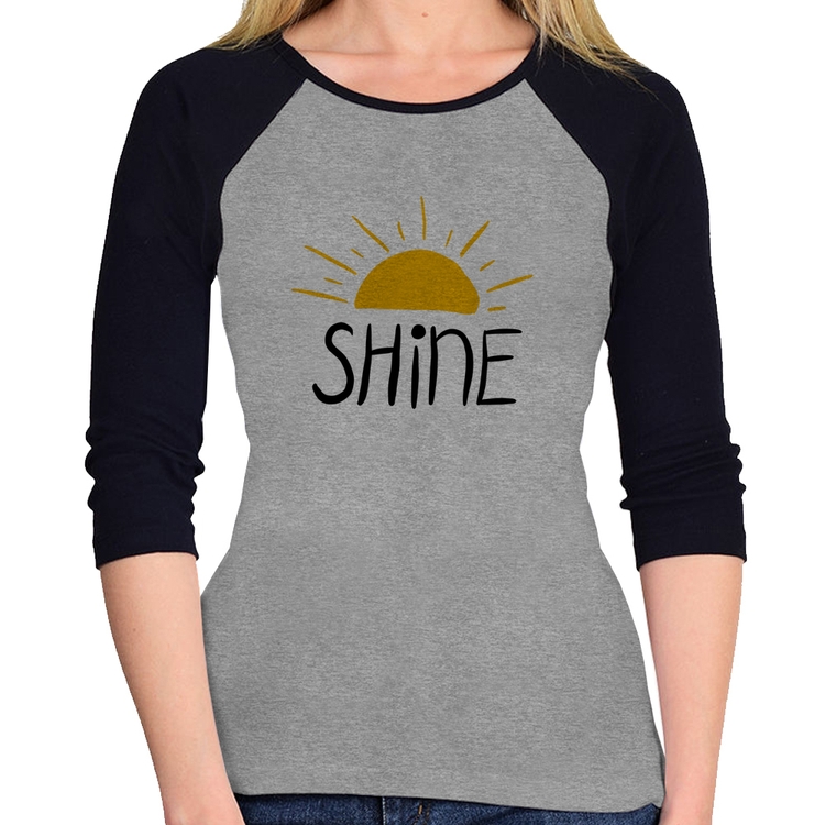 Baby Look Raglan Shine Manga 3/4 - Cinza/Preto