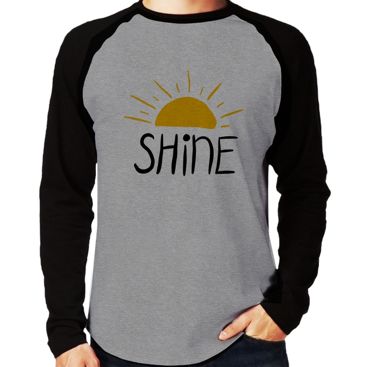 Camiseta Raglan Shine Manga Longa - Cinza/Preto