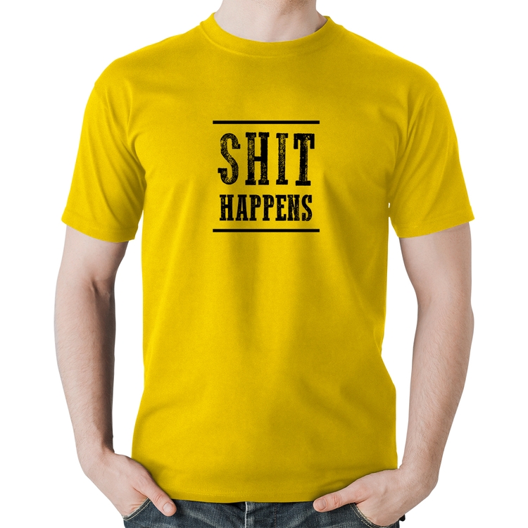 Camiseta Algodão Shit Happens - Amarela