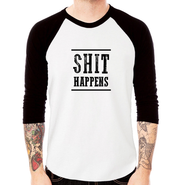 Camiseta Raglan Shit Happens Manga 3/4