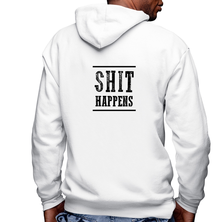 Blusa Moletom Shit Happens Masculina com Capuz e Zíper - Branca