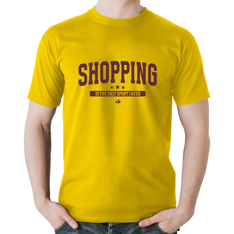 Camiseta Algodão Shopping is the only sport I need - Amarela