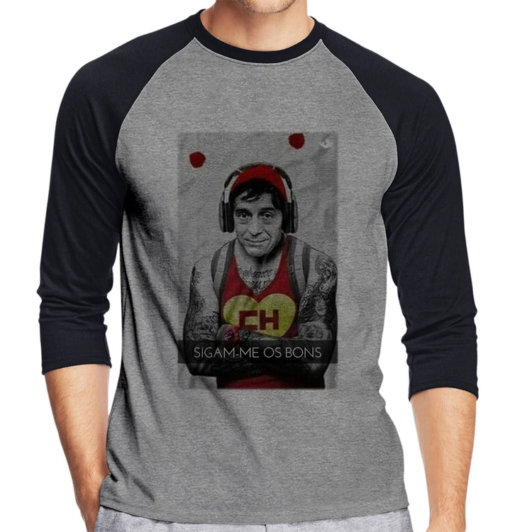 Camiseta Raglan Sigam-me os bons Manga 3/4 - Cinza/Preto