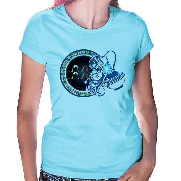 Baby Look Signo Aquário Astrologia - Azul Bebê