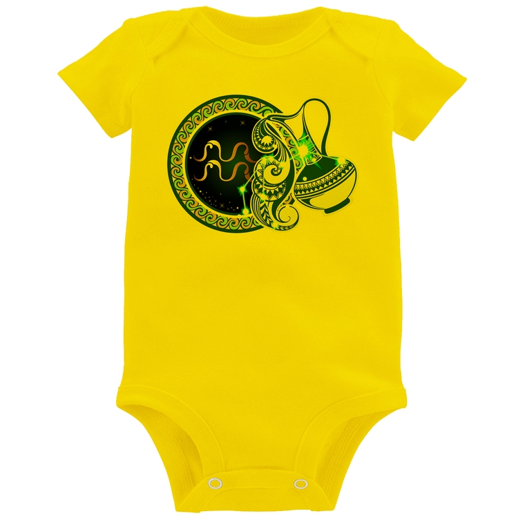 Body Bebê Signo Aquário Astrologia - Amarelo