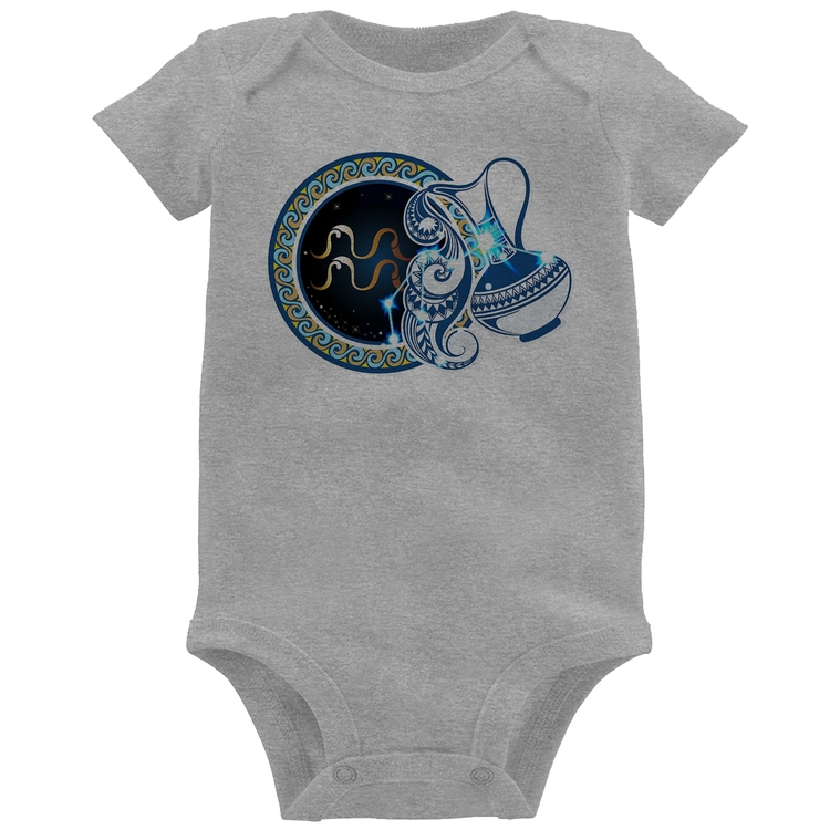 Body Bebê Signo Aquário Astrologia - Cinza