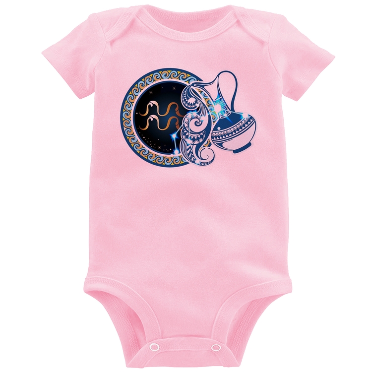 Body Bebê Signo Aquário Astrologia - Rosa Bebê