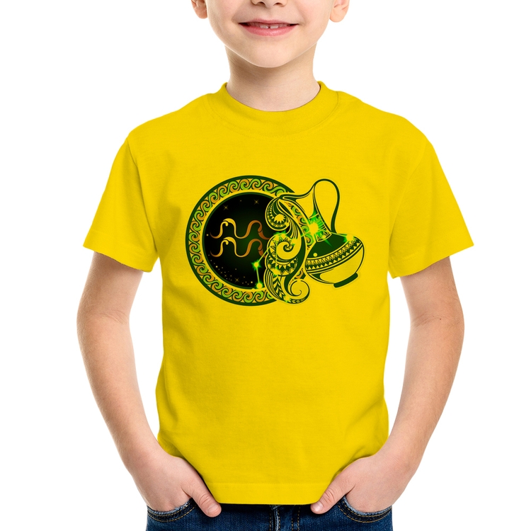 Camiseta Infantil Signo Aquário Astrologia - Amarela