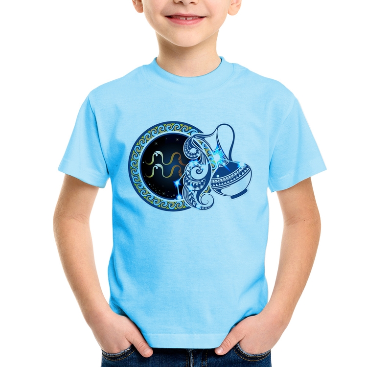 Camiseta Infantil Signo Aquário Astrologia - Azul Bebê