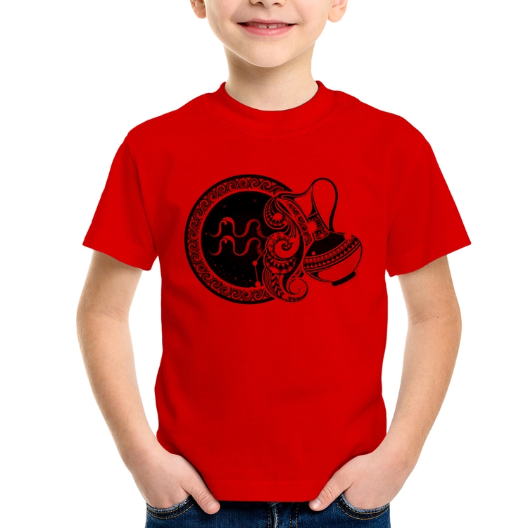 Camiseta Infantil Signo Aquário Astrologia - Vermelha