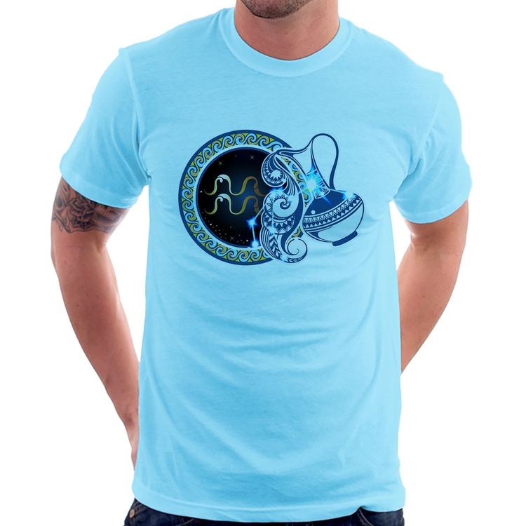 Camiseta Signo Aquário Astrologia - Azul Bebê