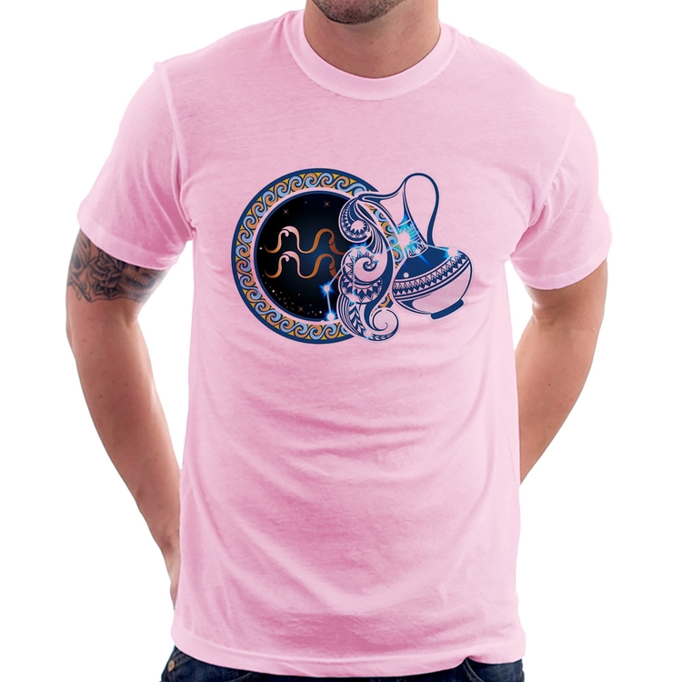 Camiseta Signo Aquário Astrologia - Rosa Bebê