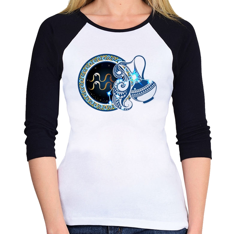 Baby Look Raglan Signo Aquário Astrologia Manga 3/4