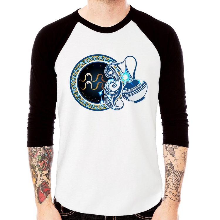 Camiseta Raglan Signo Aquário Astrologia Manga 3/4