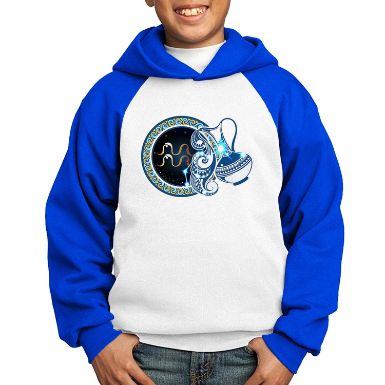 Moletom Infantil Signo Aquário Astrologia - Branco/Azul