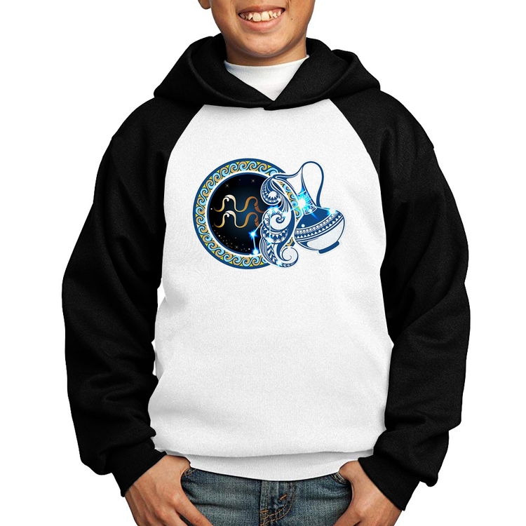 Moletom Infantil Signo Aquário Astrologia - Branco/Preto