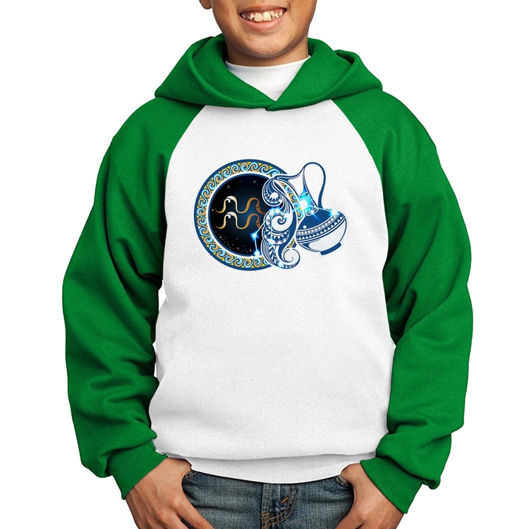 Moletom Infantil Signo Aquário Astrologia - Branco/Verde