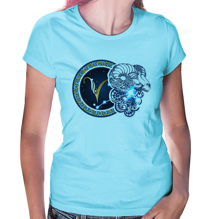 Baby Look Signo Áries Astrologia - Azul Bebê