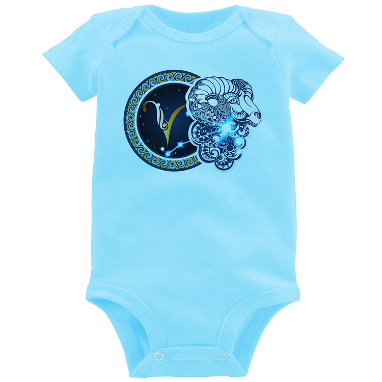 Body Bebê Signo Áries Astrologia - Azul Bebê