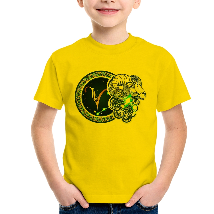 Camiseta Infantil Signo Áries Astrologia - Amarela