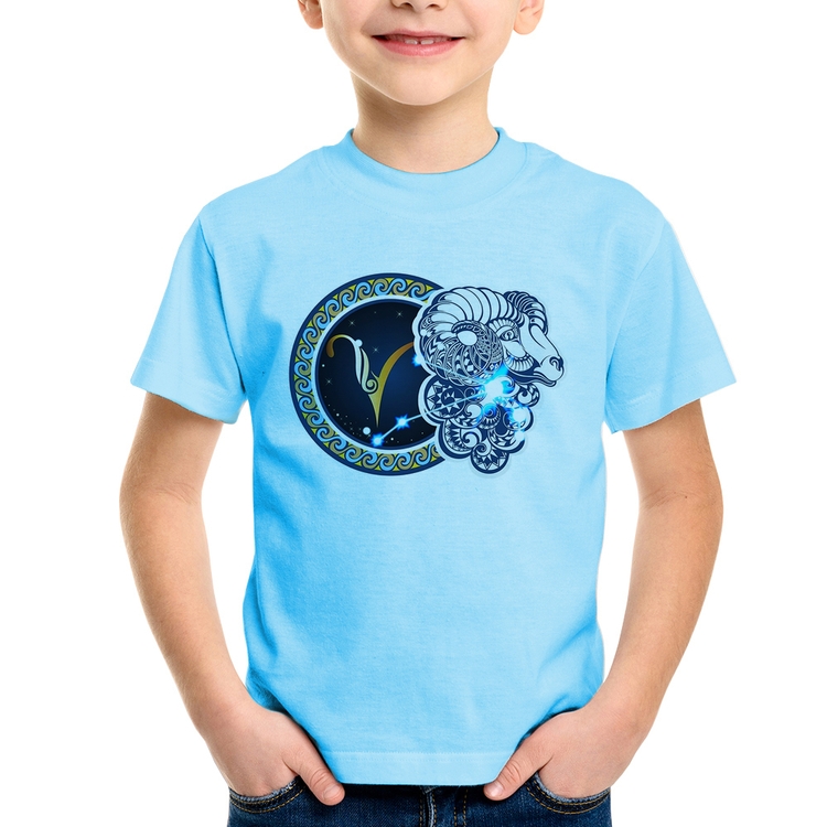 Camiseta Infantil Signo Áries Astrologia - Azul Bebê