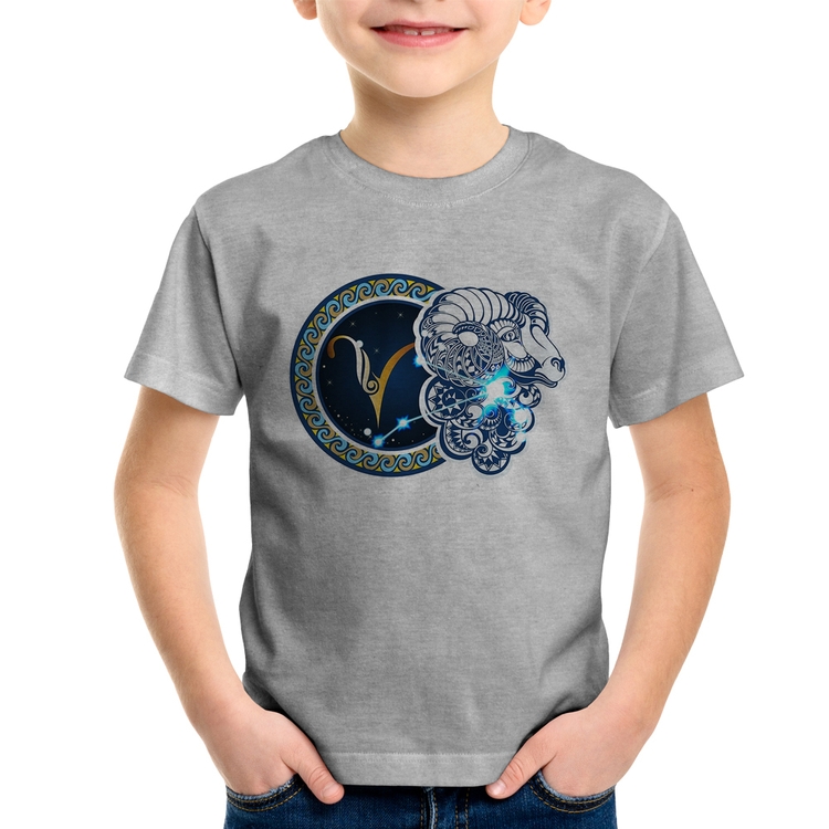 Camiseta Infantil Signo Áries Astrologia - Cinza