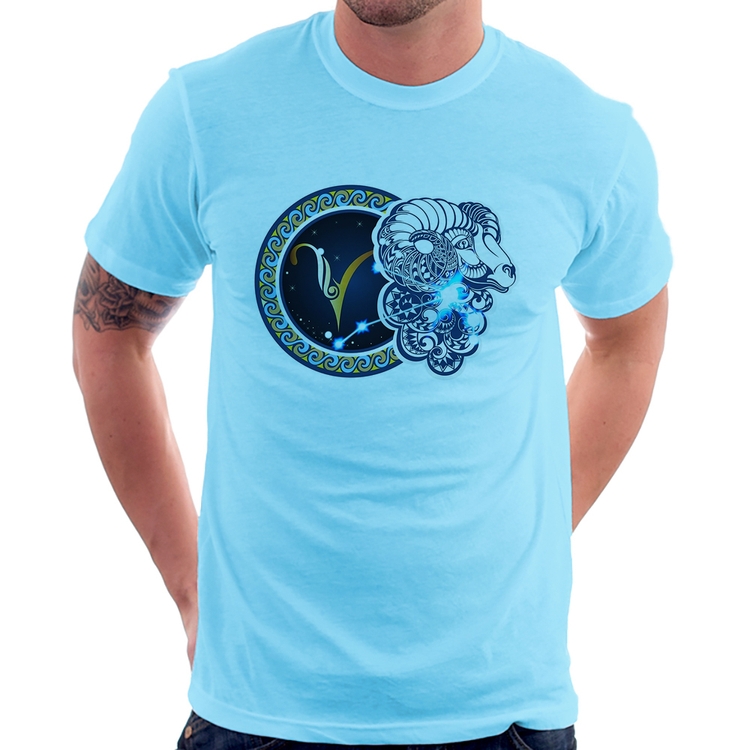 Camiseta Signo Áries Astrologia - Azul Bebê
