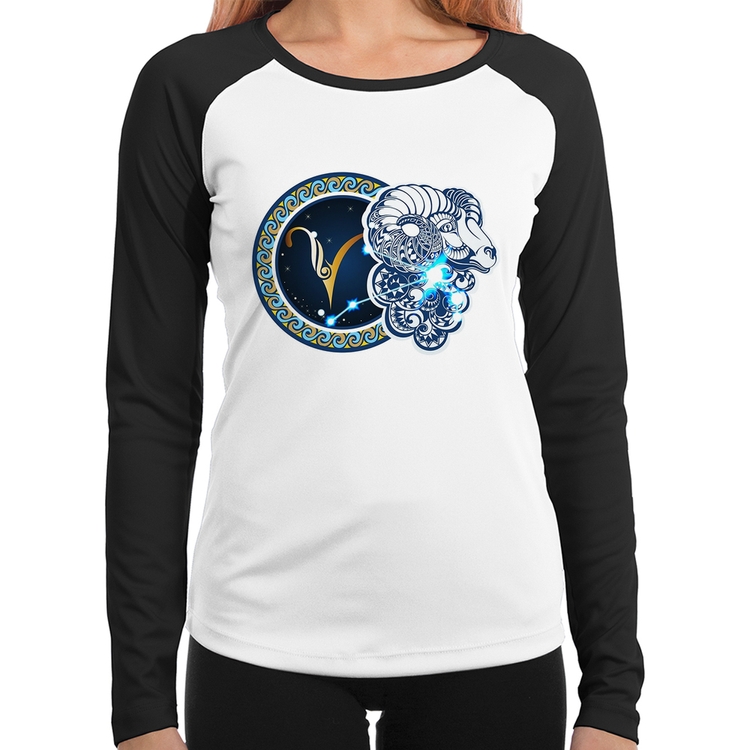 Baby Look Raglan Signo Áries Astrologia Manga Longa