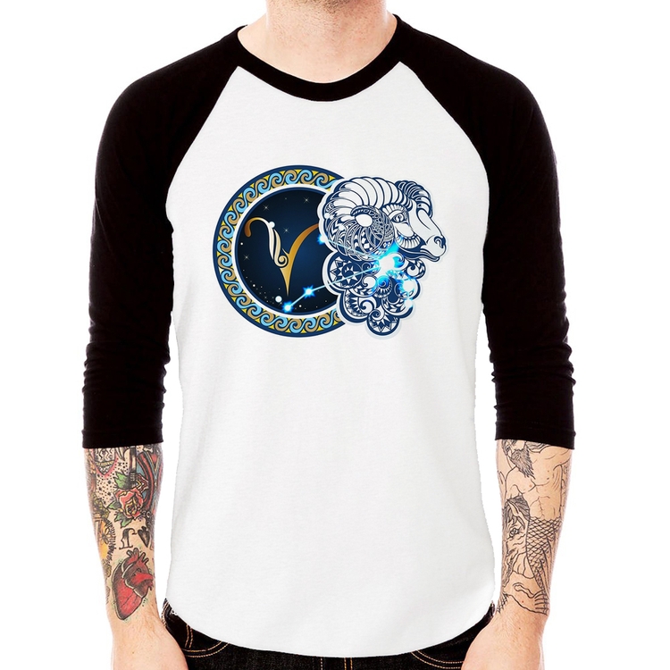 Camiseta Raglan Signo Áries Astrologia Manga 3/4