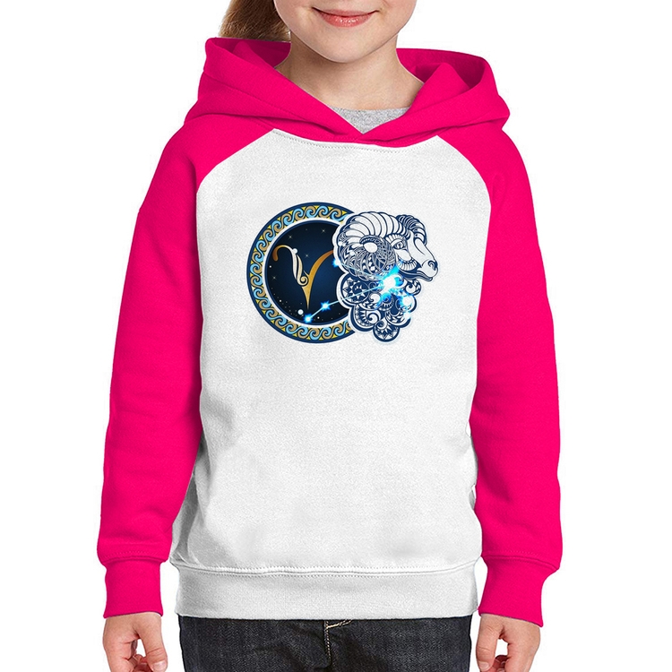 Moletom Infantil Signo Áries Astrologia - Branco/Rosa