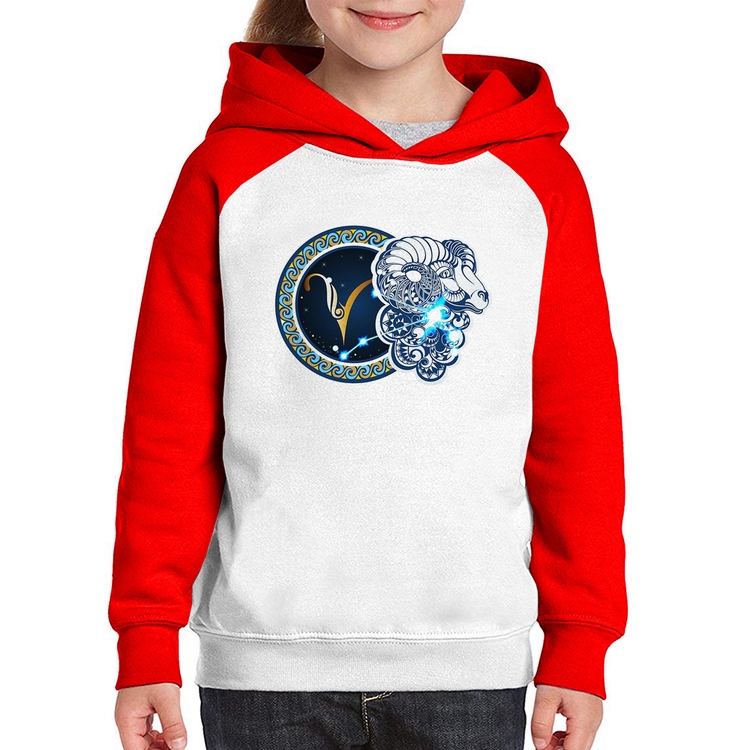 Moletom Infantil Signo Áries Astrologia - Branco/Vermelho