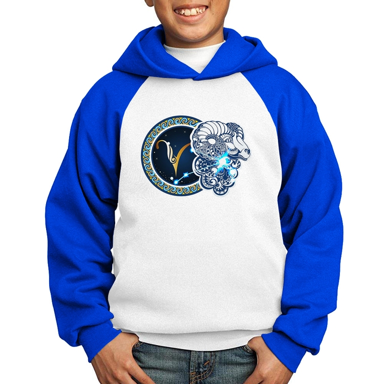 Moletom Infantil Signo Áries Astrologia - Branco/Azul