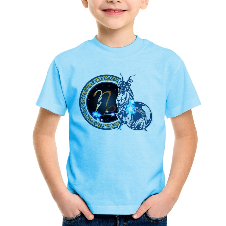 Camiseta Infantil Signo Capricórnio Astrologia - Azul Bebê