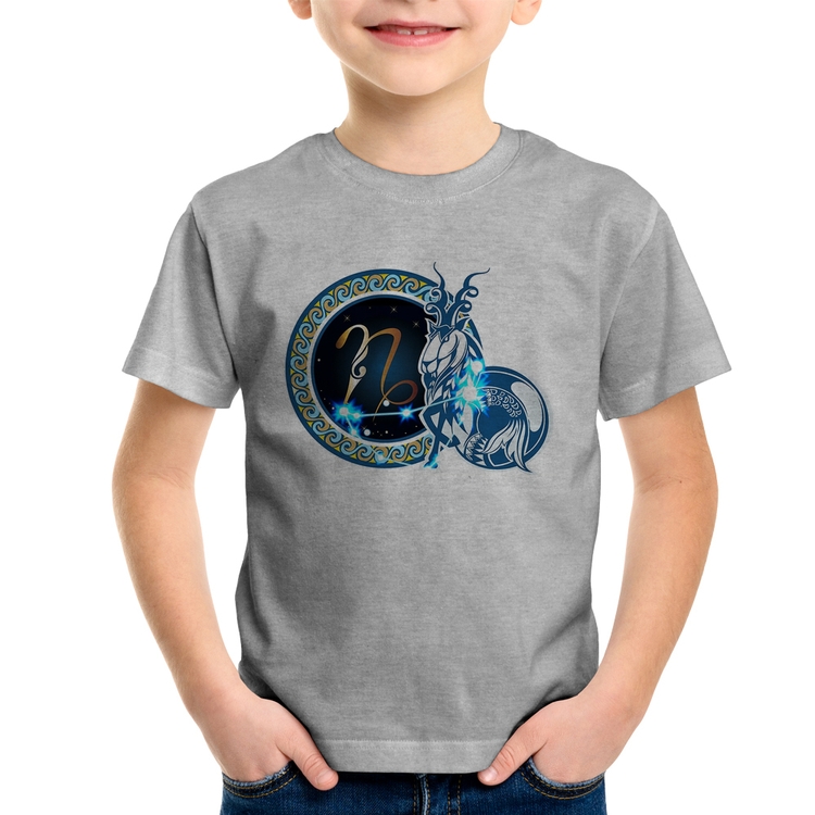 Camiseta Infantil Signo Capricórnio Astrologia - Cinza