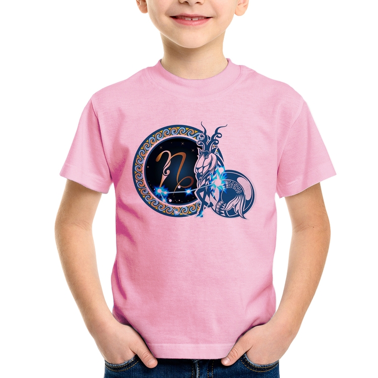Camiseta Infantil Signo Capricórnio Astrologia - Rosa Bebê